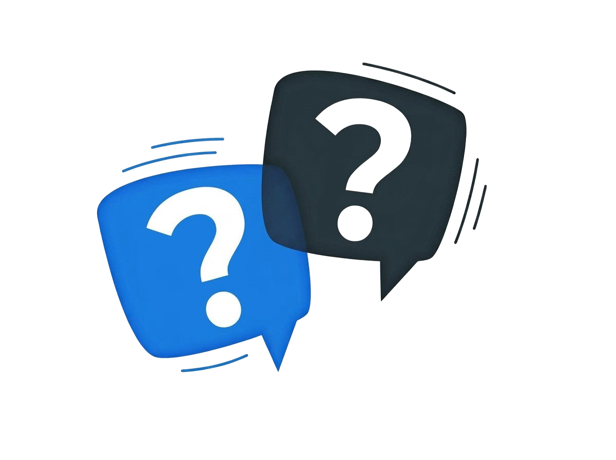 Two speech bubbles with question marks